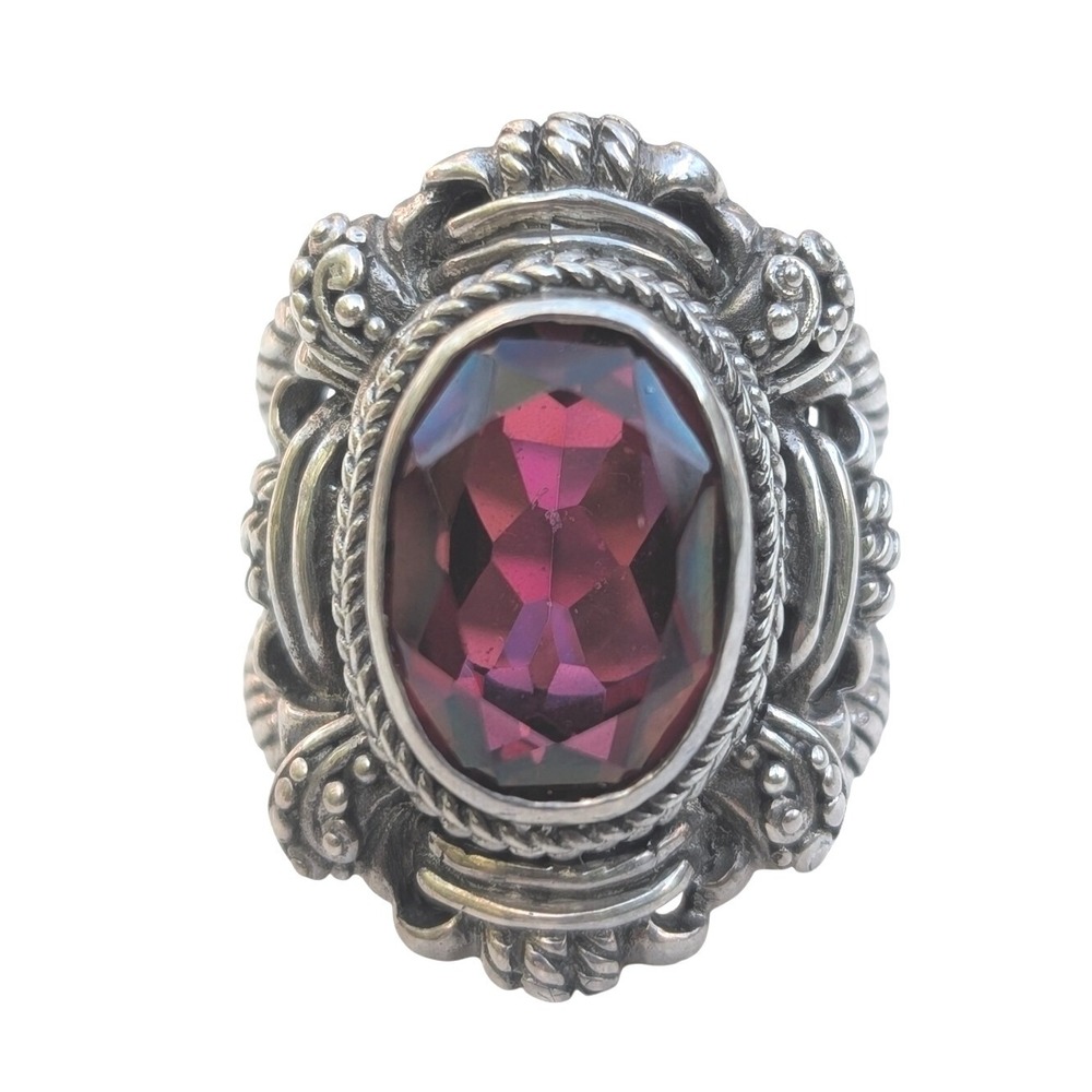 Sarda Bali Sterling Silver 925 Red Quartz or Amathyst Oval Statement Ring Size 7